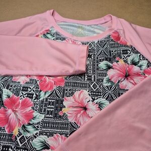 Pink and Black Floral Swim Coverup/ Rash Guard